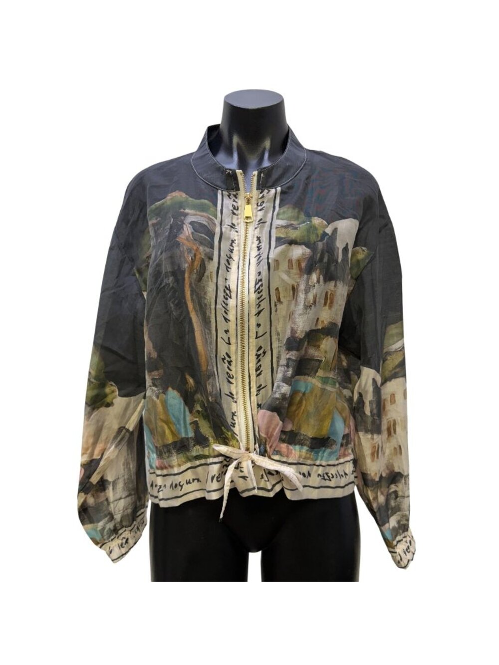 Take Me To Italy Silk Viscose Print Jacket Green Tan L